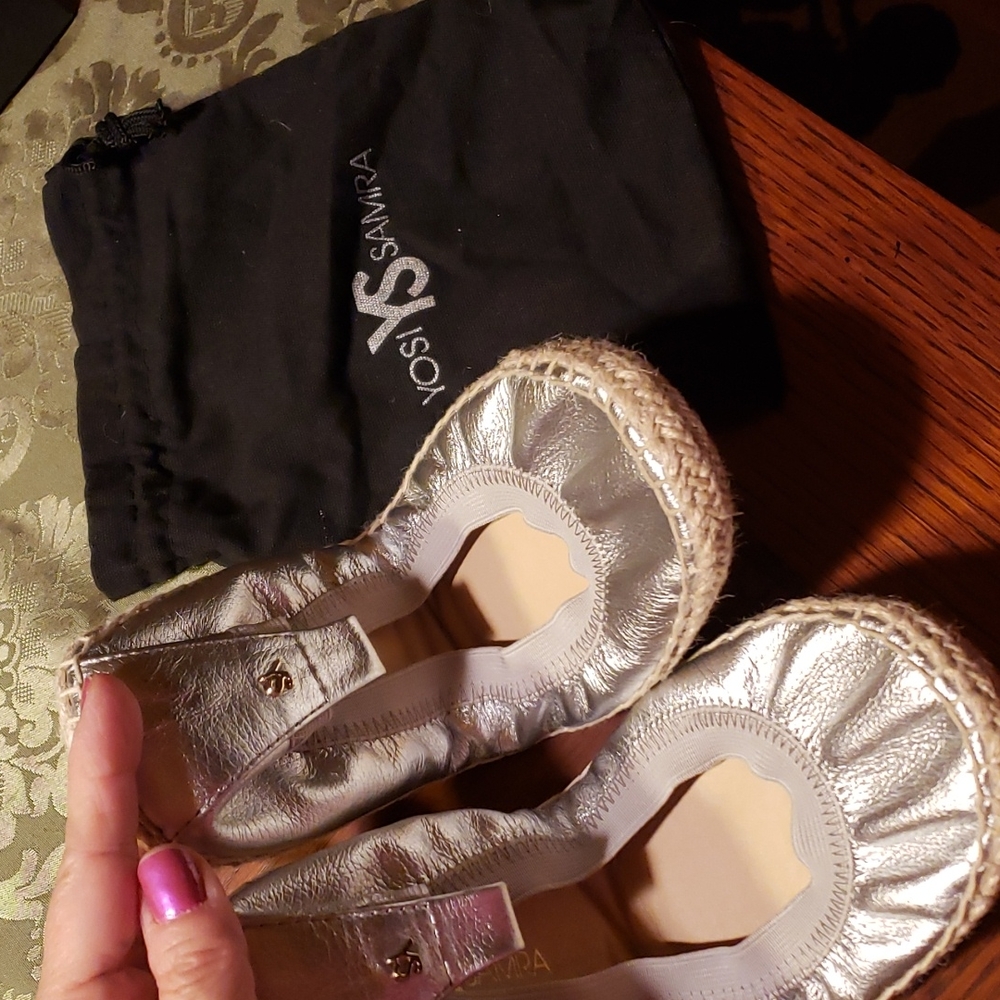 NWT, Yosi Samra Lara Silver Ballet Slippers - Picture 6 of 6